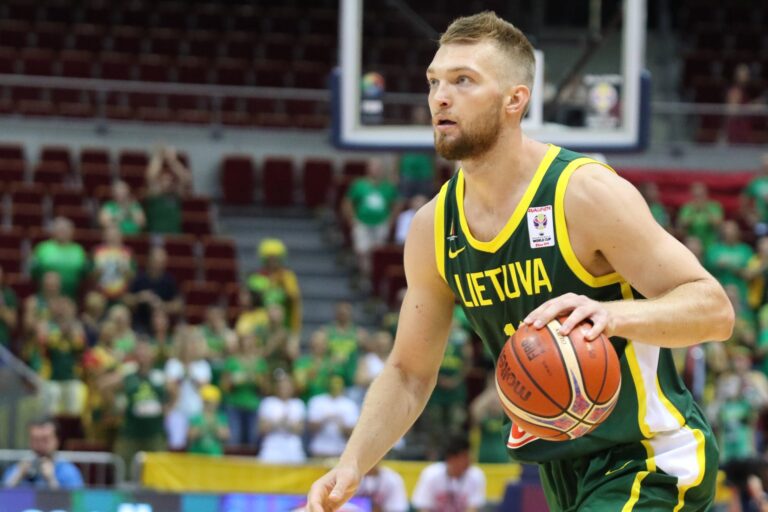 Domantas Sabonis reacts to Lithuania losing to Spain