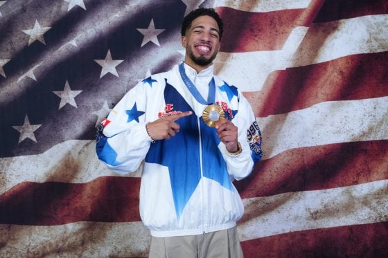 Tyrese Haliburton reacts to winning Olympic gold while being benched